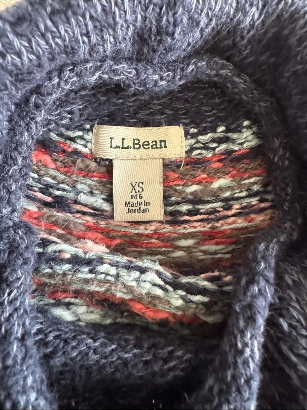 L.L. Bean Cotton Fair Isle Mock Turtleneck Sweater Navy Nordic XS